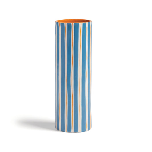 Vase cylindrique rayures bleues