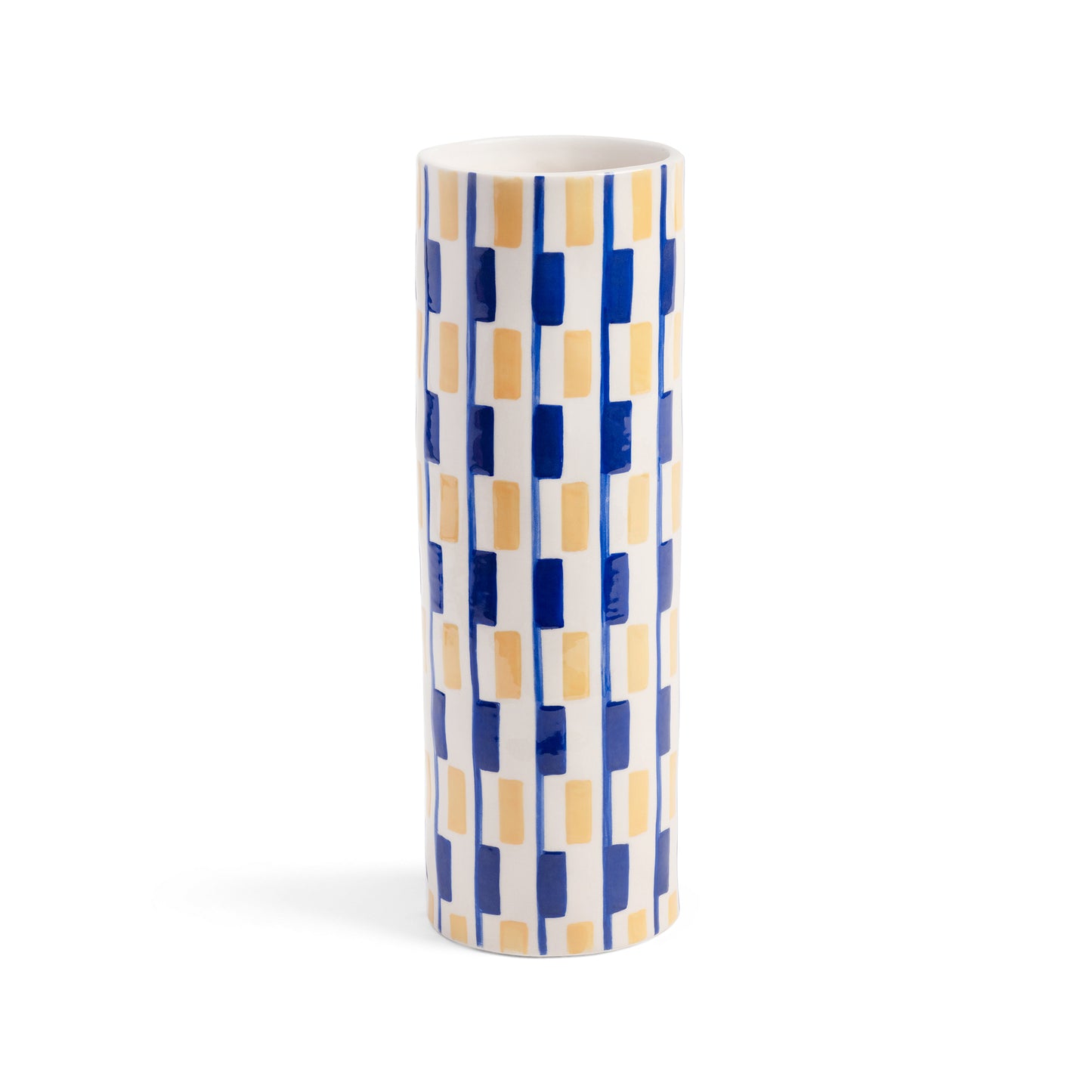 Vase cylindrique motif carreaux bleu